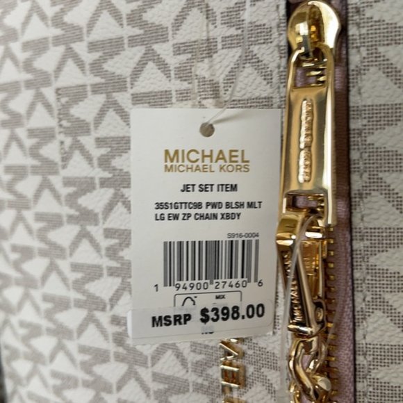 Michael Kors Jet Set Item Large East West Zip Chain Crossbody Powder Blush Multi - Picture 14 of 16